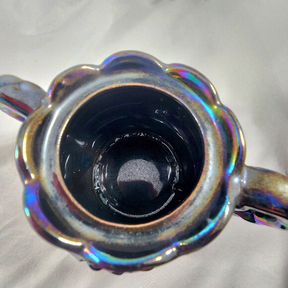 Vintage Lusterware Sugar Bowl Japanese Ceramic Purple Carnival Glass Style READ - Picture 5 of 6